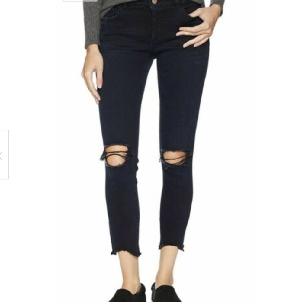 DL1961 Size 24 Florence Cropped Mid-Rise Skinny Jeans Blackstone